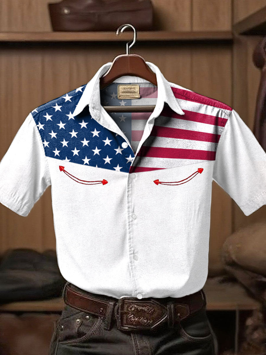 Men's Western Style Printed Short Sleeve Shirt gracestitchs