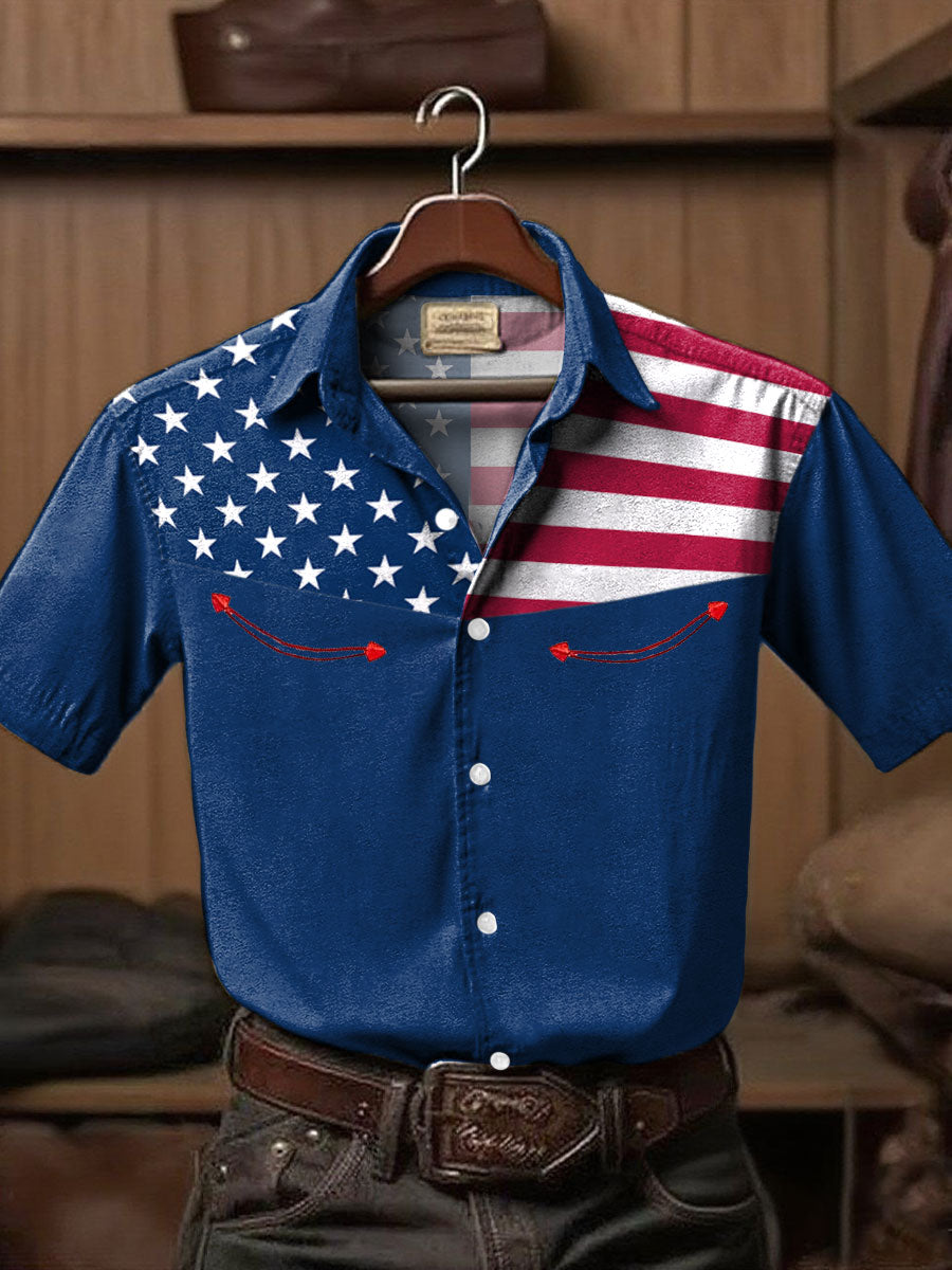 Men's Western Style Printed Short Sleeve Shirt gracestitchs