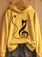 Women's Music Note Inspired Cat Print Hoodie