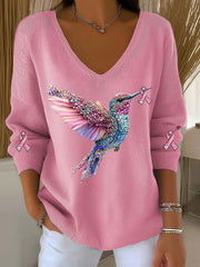 Women's Breast Cancer Awareness Hummingbird Print Casual Top gracestitchs
