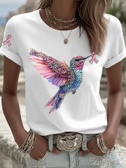 Women's Pink Ribbon Print Casual T-shirt gracestitchs