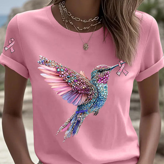 Women's Pink Ribbon Print Casual T-shirt gracestitchs