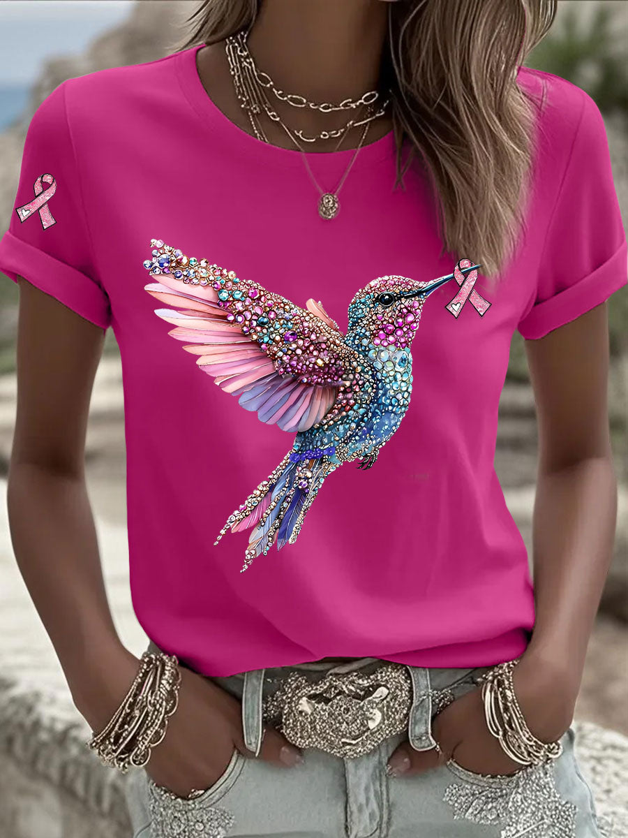 Women's Pink Ribbon Print Casual T-shirt gracestitchs