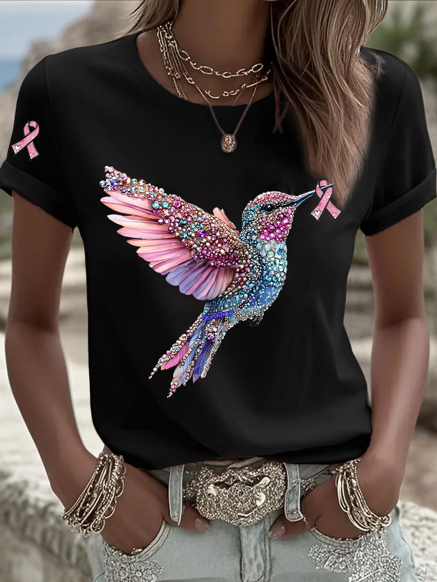 Women's Pink Ribbon Print Casual T-shirt gracestitchs