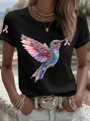 Women's Pink Ribbon Print Casual T-shirt gracestitchs