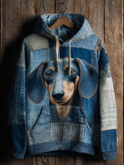 Denim Dog Print Art Casual Hoodie gracestitchs