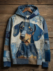 Denim Dog Print Art Casual Hoodie gracestitchs
