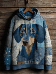 Denim Dog Print Art Casual Hoodie gracestitchs
