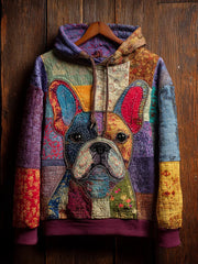 Vintage Patchwork Dog Print Art Casual Hoodie gracestitchs