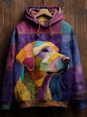 Vintage Patchwork Dog Print Art Casual Hoodie gracestitchs