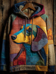 Vintage Patchwork Dog Print Art Casual Hoodie gracestitchs