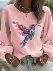 Women's Pink Hummingbird Print Casual T-shirt gracestitchs