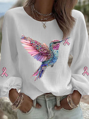 Women's Pink Hummingbird Print Casual T-shirt gracestitchs