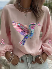 Women's Pink Hummingbird Print Casual T-shirt gracestitchs