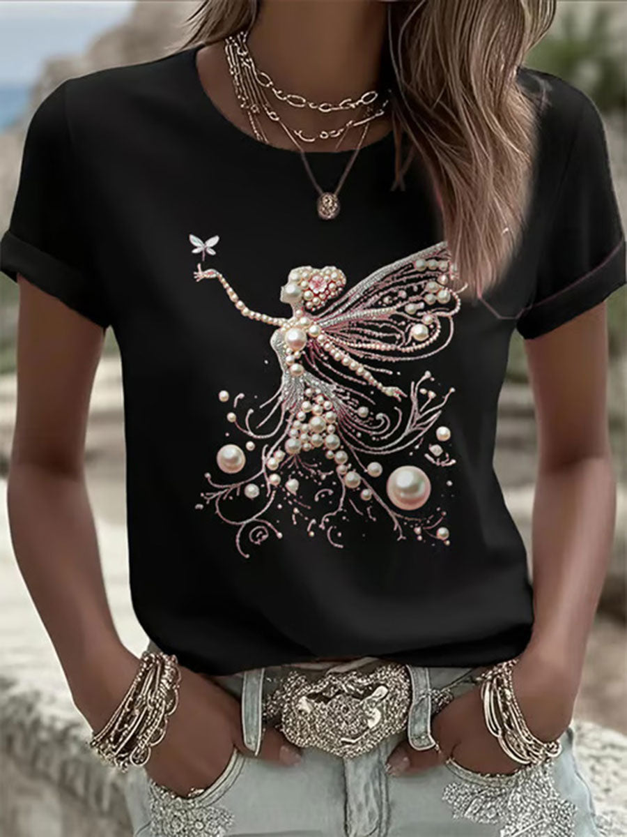 Women's Pink Pearl Print Casual T-shirt gracestitchs