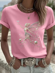 Women's Pink Pearl Print Casual T-shirt gracestitchs