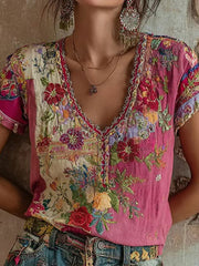 Women's Pink Floral Print Casual T-shirt gracestitchs