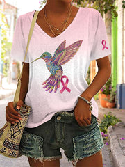 Women's Pink Ribbon Print Casual T-shirt gracestitchs