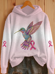 Women's Pink Ribbon Print Casual Hoodie gracestitchs