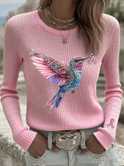 Women's Pink Ribbon Print Casual Top gracestitchs