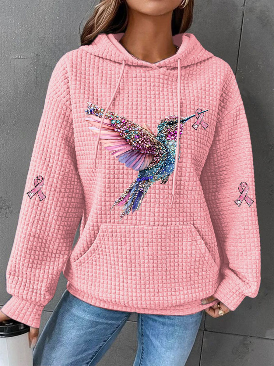 Women's Pink Ribbon Waffle Print Casual Hoodie gracestitchs
