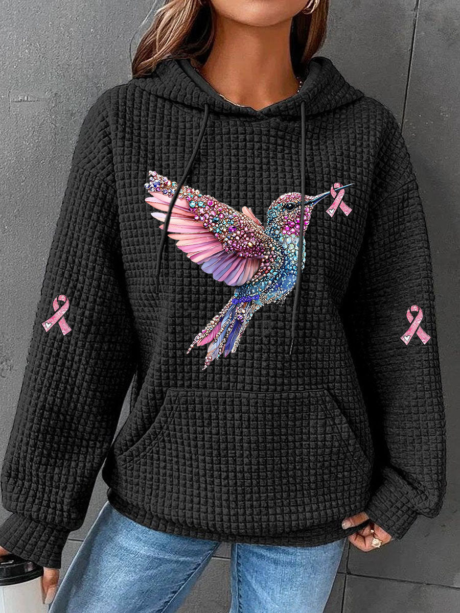 Women's Pink Ribbon Waffle Print Casual Hoodie gracestitchs