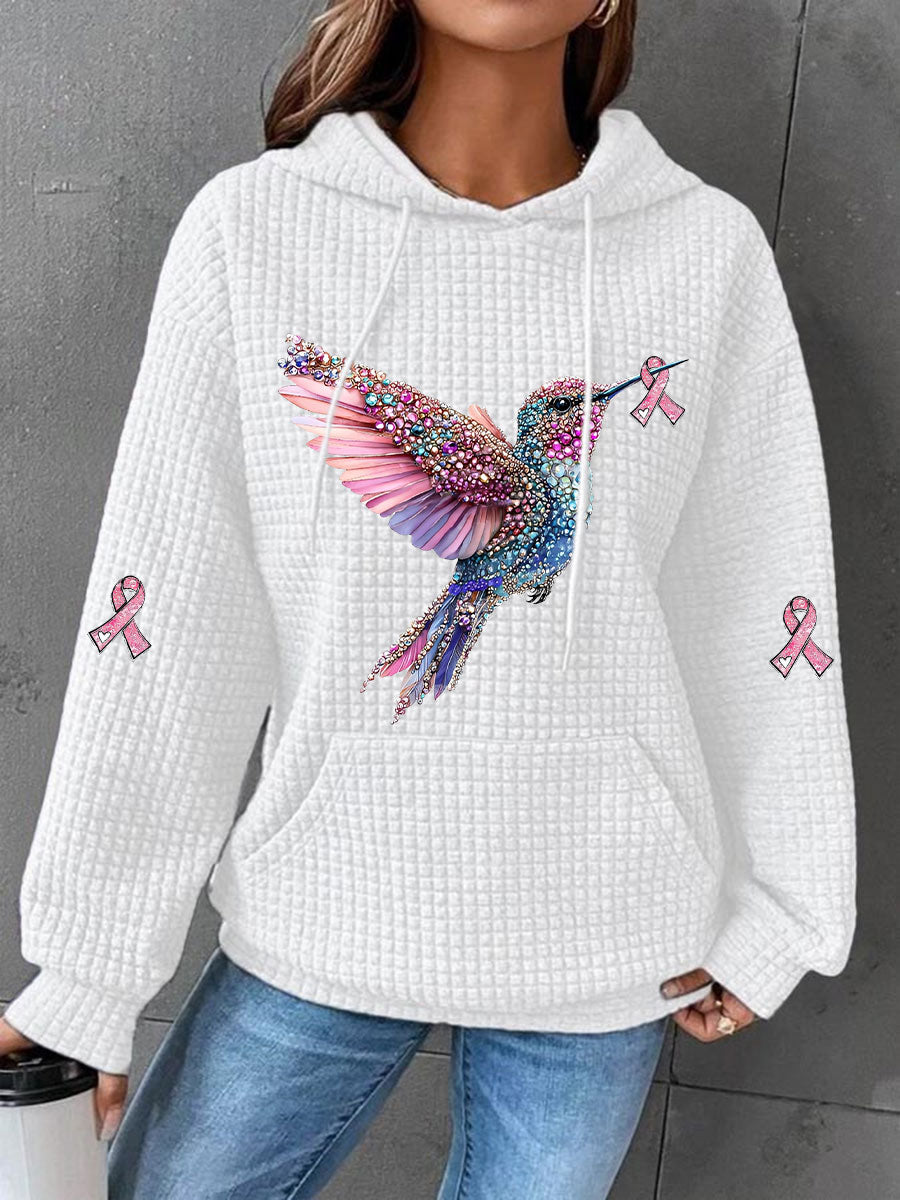 Women's Pink Ribbon Waffle Print Casual Hoodie gracestitchs