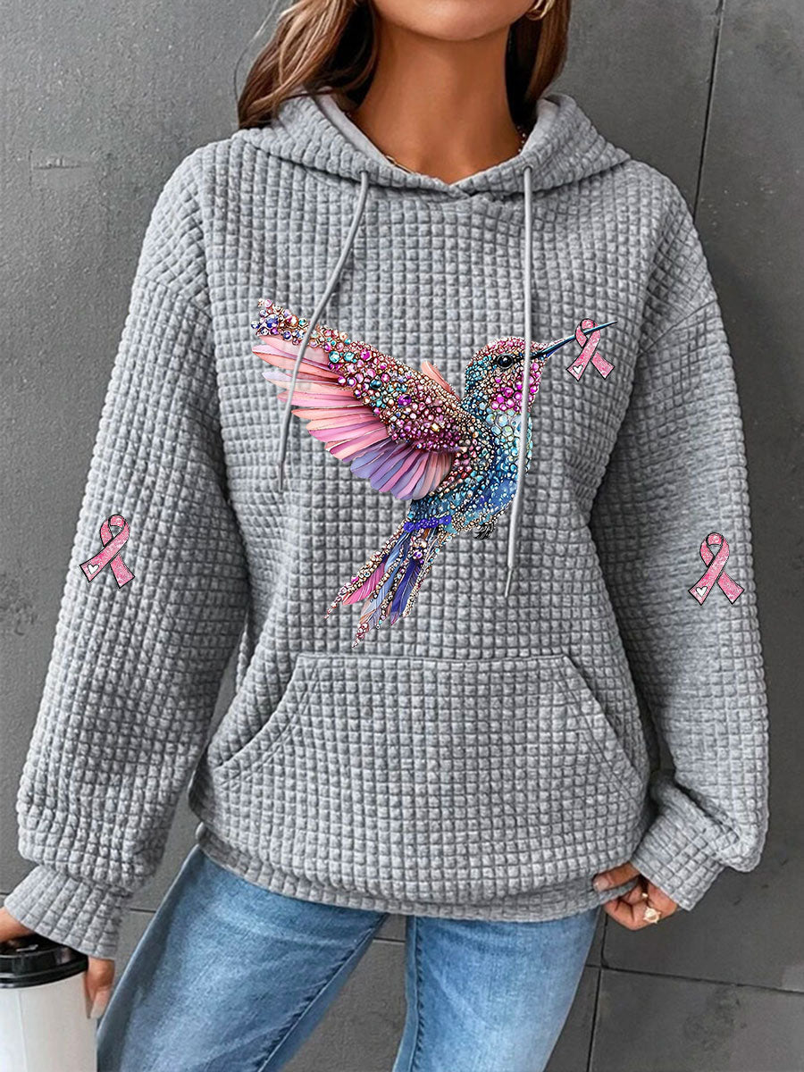 Women's Pink Ribbon Waffle Print Casual Hoodie gracestitchs