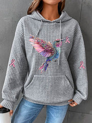 Women's Pink Ribbon Waffle Print Casual Hoodie gracestitchs