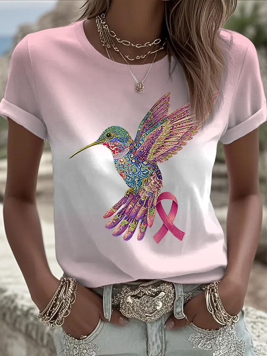 Women's Pink Ribbon Print Casual T-shirt gracestitchs