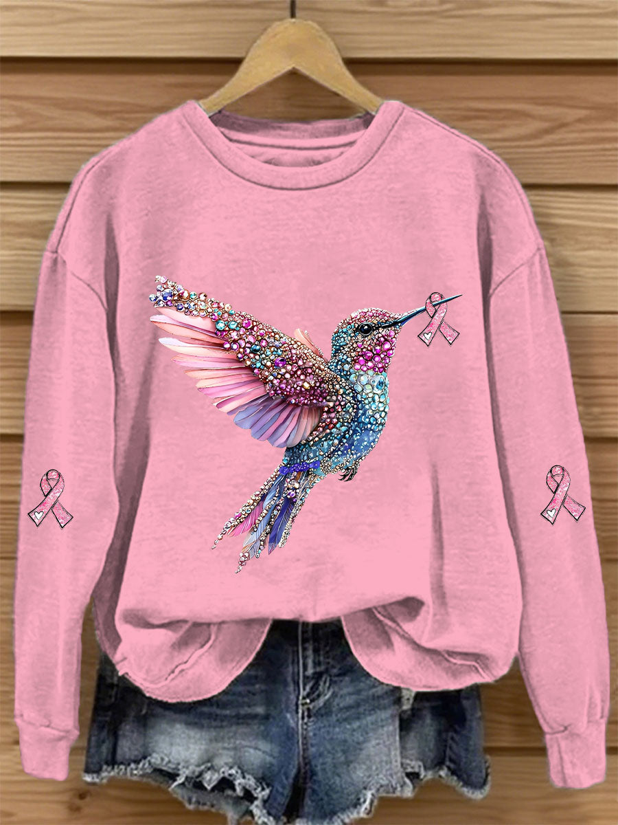Women's Pink Ribbon Print Casual Sweatshirt gracestitchs