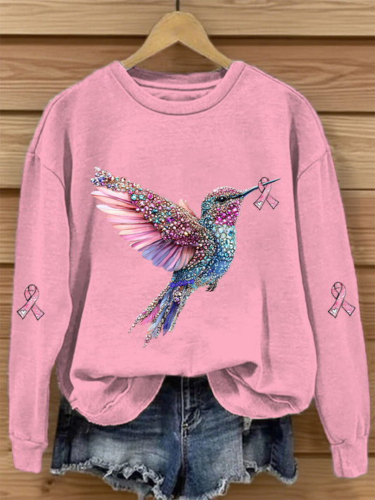 Women's Pink Ribbon Print Casual Sweatshirt gracestitchs