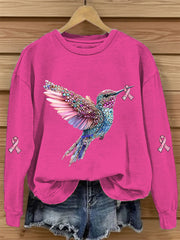 Women's Pink Ribbon Print Casual Sweatshirt gracestitchs