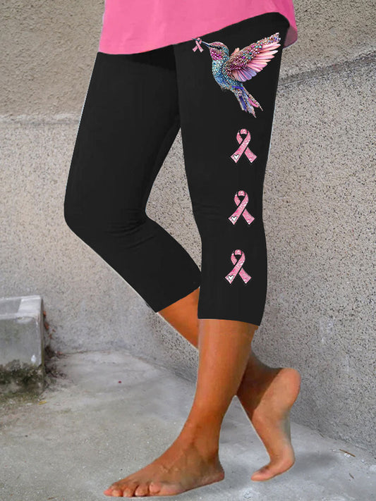 Women's Pink Ribbon Print Casual Leggings gracestitchs