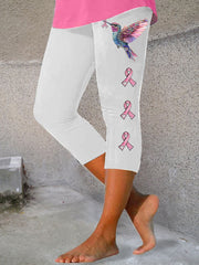 Women's Pink Ribbon Print Casual Leggings gracestitchs