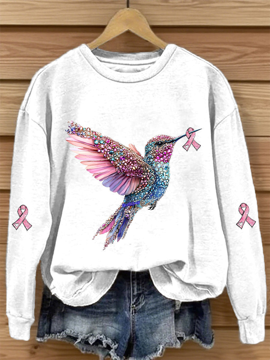 Women's Pink Ribbon Print Casual Sweatshirt gracestitchs