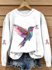 Women's Pink Ribbon Print Casual Sweatshirt gracestitchs