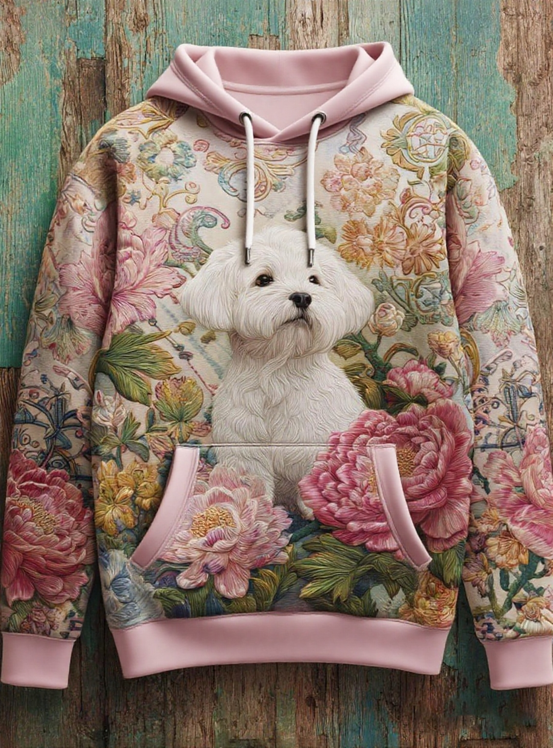 Vintage Dog Print Art Casual Hoodie gracestitchs