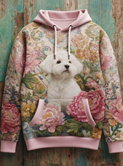 Vintage Dog Print Art Casual Hoodie gracestitchs