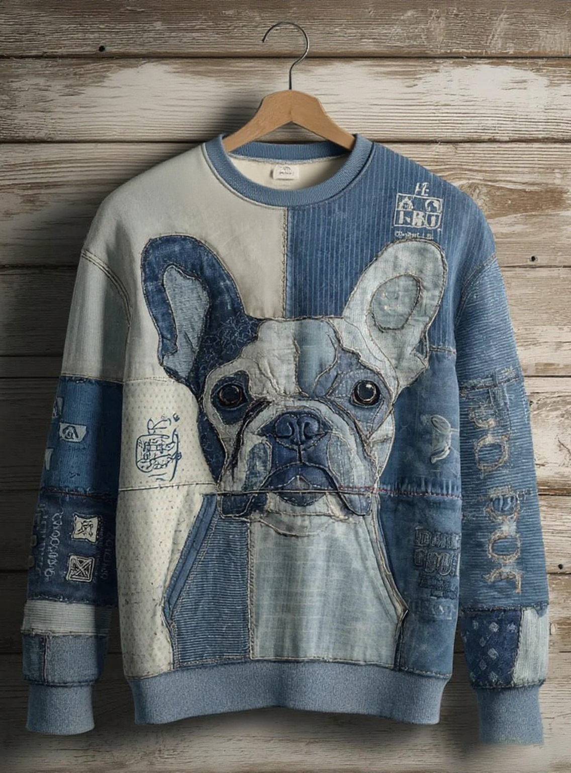 Women's Denim Dog Print Casual Sweatshirt gracestitchs
