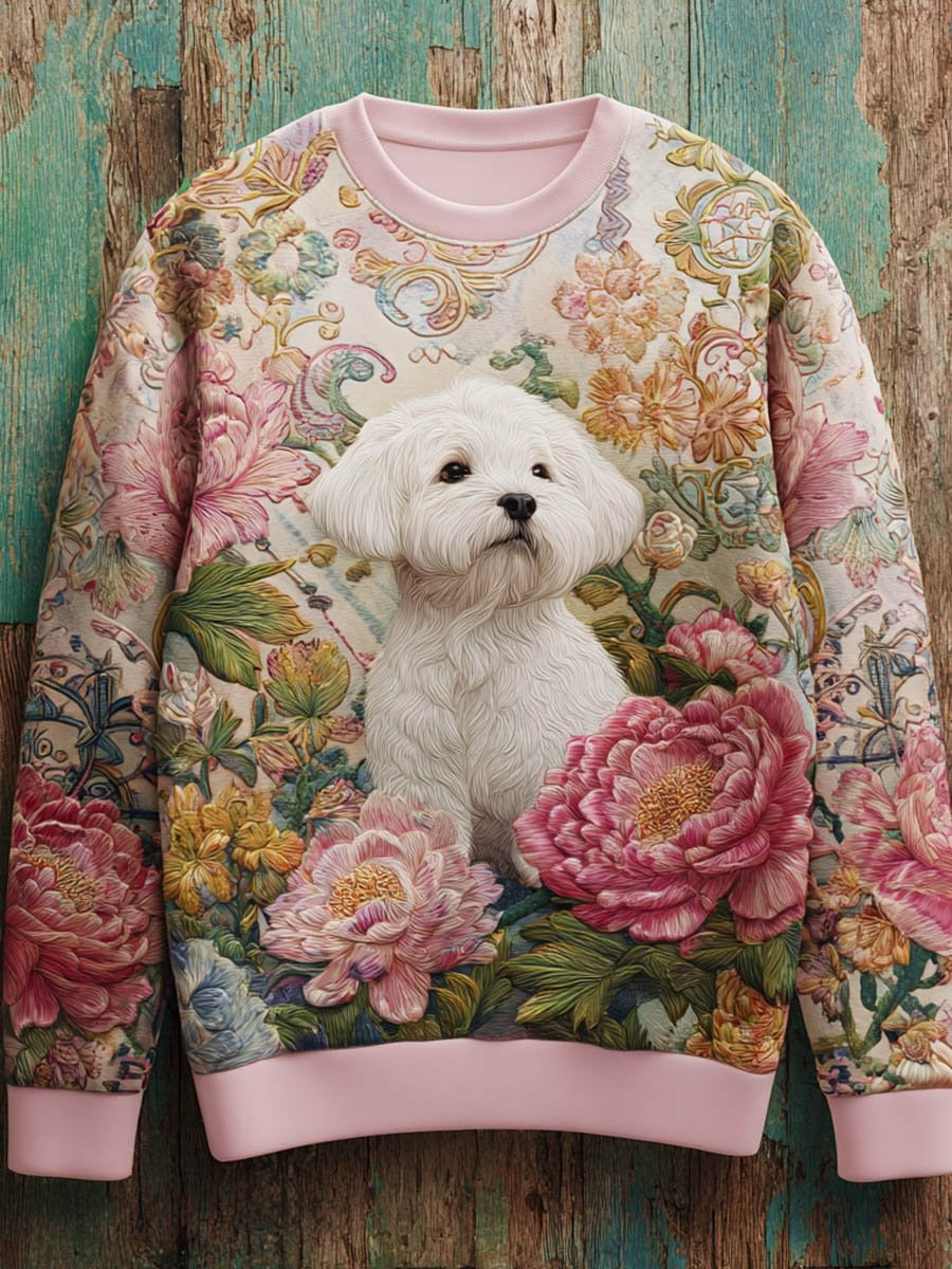 Women's Vintage Dog Art Print Casual Sweatshirt gracestitchs