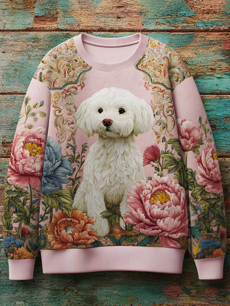 Women's Vintage Dog Art Print Casual Sweatshirt gracestitchs