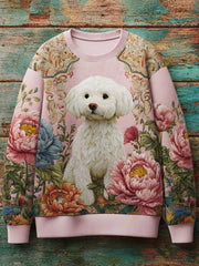 Women's Vintage Dog Art Print Casual Sweatshirt gracestitchs