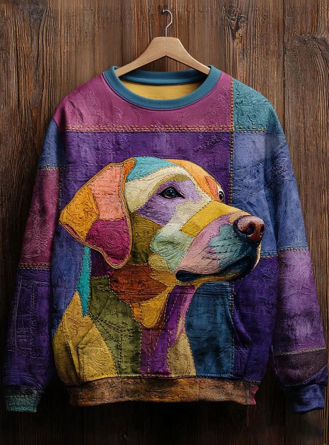 Women's Vintage Patchwork Dog Art Print Casual Sweatshirt gracestitchs