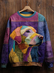 Women's Vintage Patchwork Dog Art Print Casual Sweatshirt gracestitchs