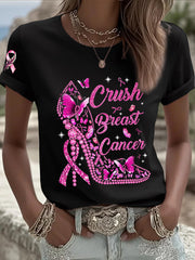 Women's Breast Cancer Awareness Crush Breast Cancer Pink Ribbon Short Sleeve T-shirt gracestitchs