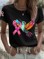 Women's Breast Cancer Hummingbird Pink Ribbon Short Sleeve T-shirt gracestitchs