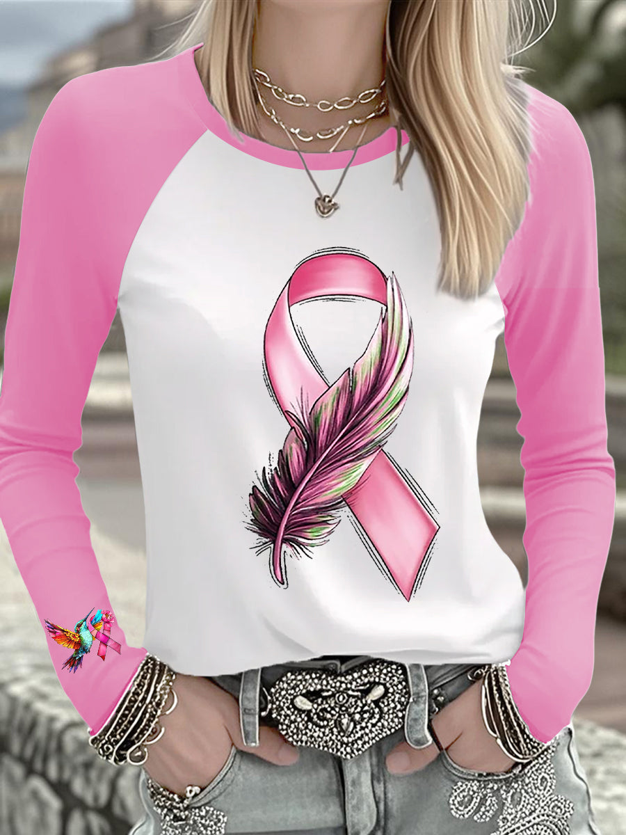 Women's Breast Cancer Hummingbird Pink Ribbon Long-sleeved T-shirt gracestitchs