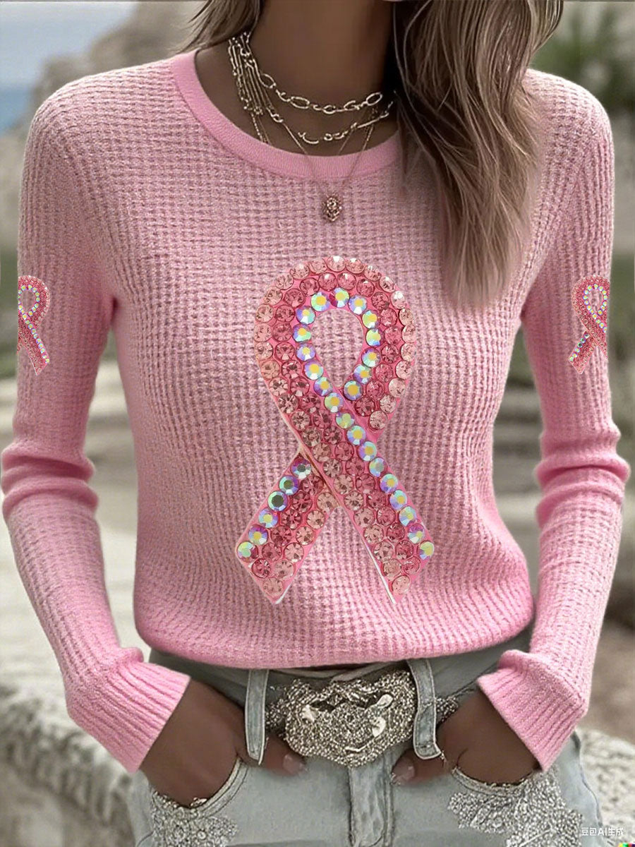 Women's Breast Cancer Pink Waffle Long Sleeve T-Shirts gracestitchs