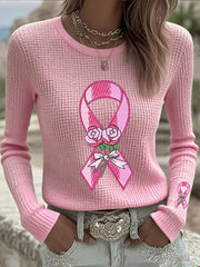 Women's Breast Cancer Pink Waffle Long Sleeve T-Shirts gracestitchs